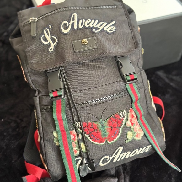 Gucci Butterfly Tiger Floral Embroidery L’ aveugle Par Amour Techpack Backpack - Picture 8 of 13